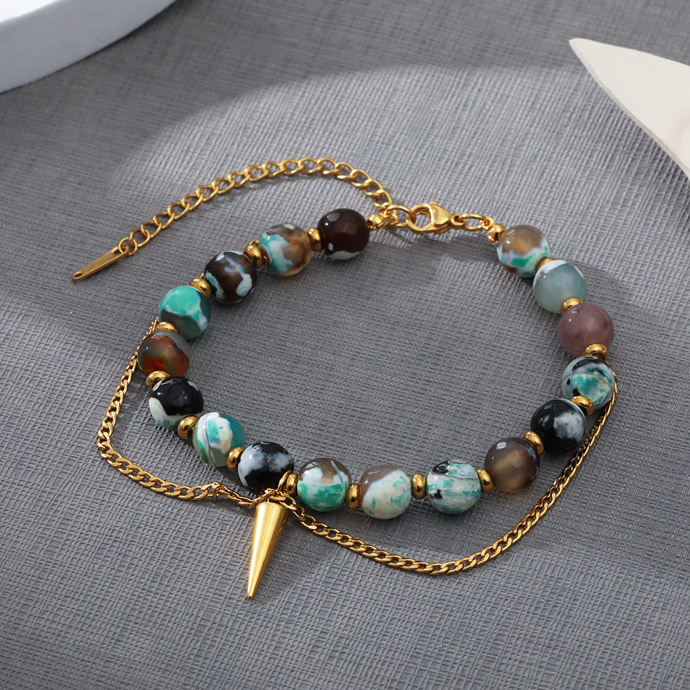Bracelet Olivenorma en acier inoxydable 18 carats avec turquoise africaine multicolore