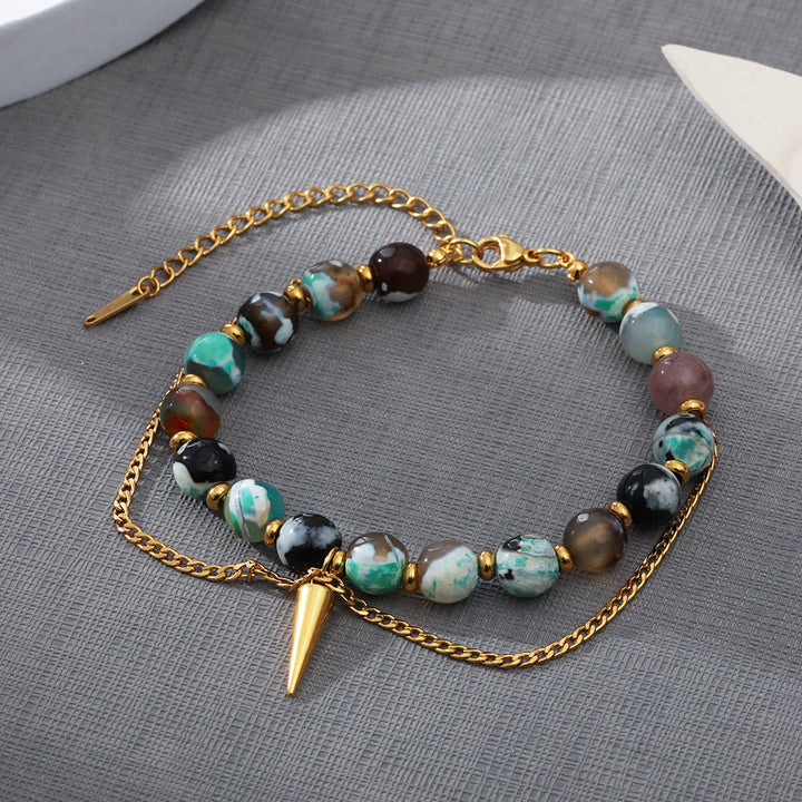 Bracelet Olivenorma en acier inoxydable 18 carats avec turquoise africaine multicolore