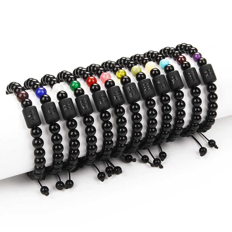 Bracelet tissé pour homme en onyx noir naturel avec signe du zodiaque Olivenorma