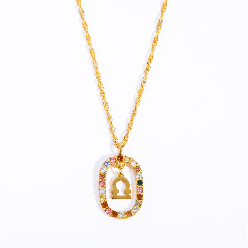 Collier constellation du zodiaque ovale ajouré en zircon Olivenorma