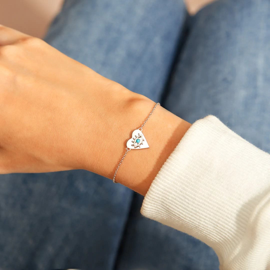 Bracelet fin en argent turquoise avec cœur et mauvais œil Olivenorma