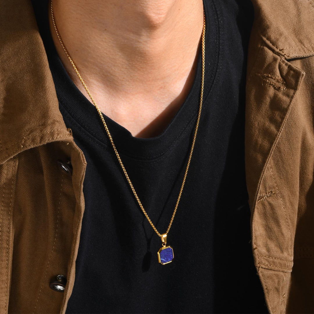 Collier long à chaîne pour homme avec pendentif carré Olivenorma