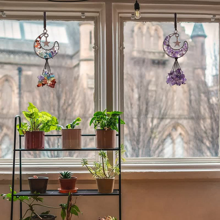 Carillon à vent en cristal de chakra de la lune et des étoiles Olivenorma