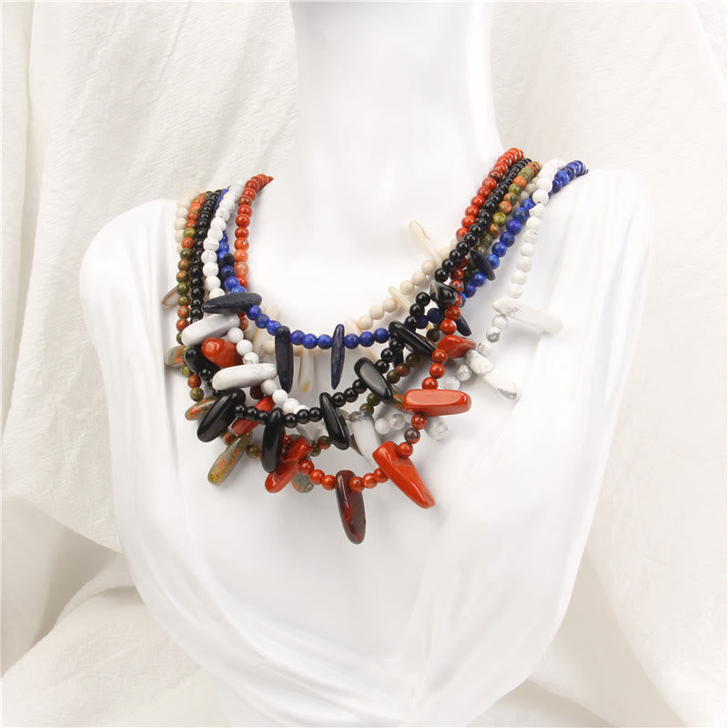 Collier bohème en pierre naturelle de défense Olivenorma avec perles de 4 mm