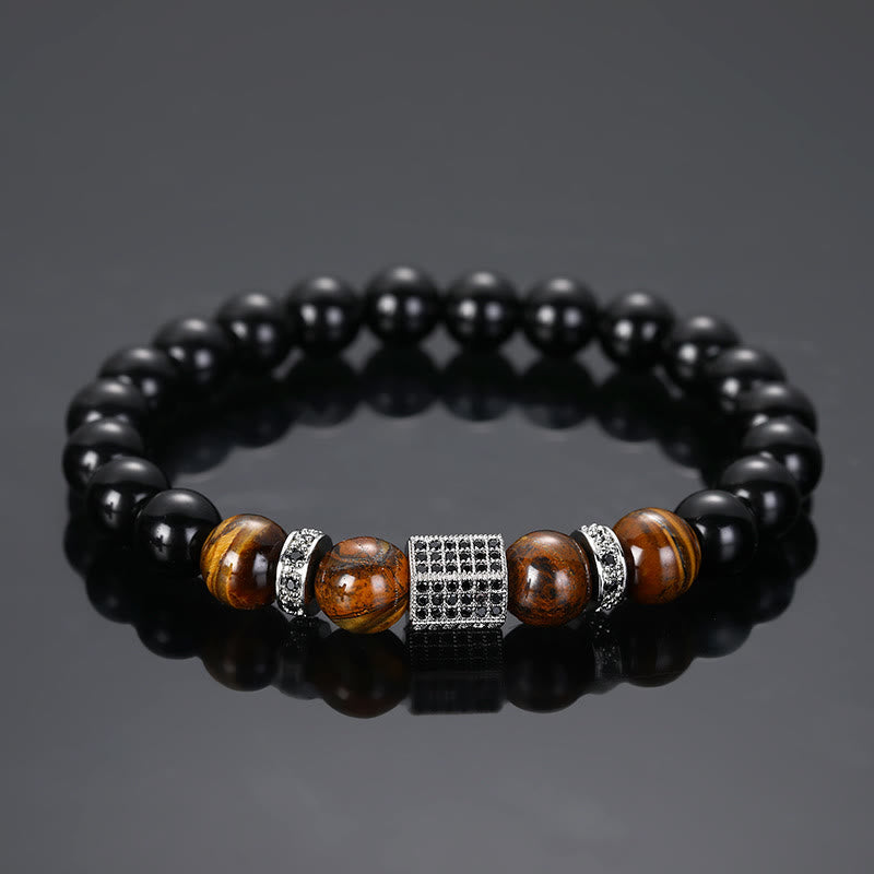 Bracelet en perles noires givrées en œil de tigre pour homme Olivenorma