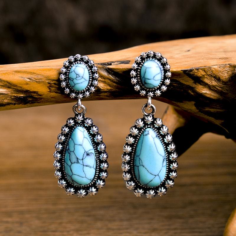 Boucles d'oreilles en argent turquoise en forme de larme Olivenorma