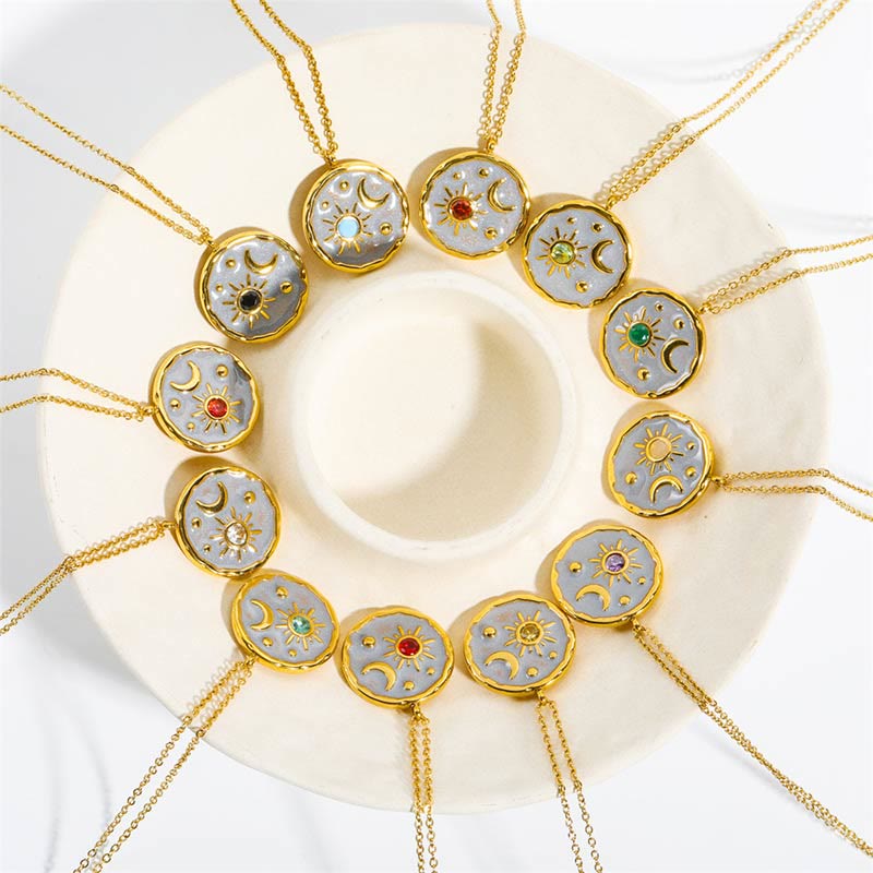 Collier Olivenorma « Jour et Nuit » - Pierre de Naissance Soleil et Lune