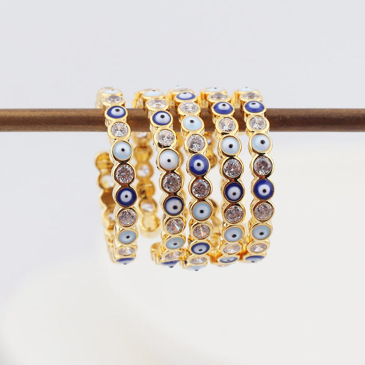 Bague ajustable en zircon blanc avec mauvais œil coloré Olivenorma