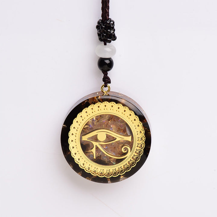Collier symbole œil d'Horus en obsidienne et agate rouge Olivenorma