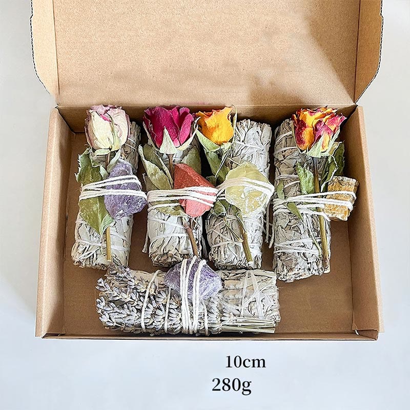 Olivenorma Plante en cristal naturel Rose Fleurs séchées Sauge blanche