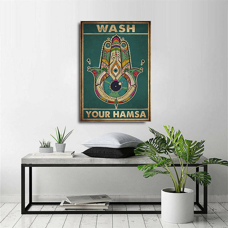 Affiche contre le mauvais œil « LAVEZ VOTRE HAMSA » de Olivenorma Chakra Yoga