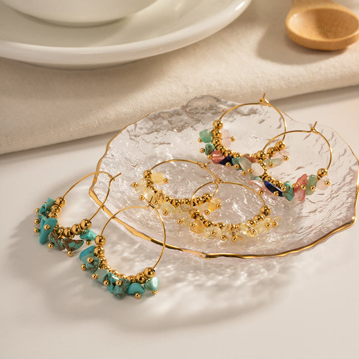 Boucles d'oreilles en acier inoxydable avec gravier naturel Olivenorma