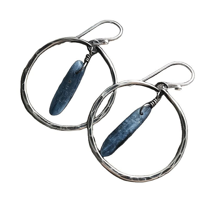Boucles d'oreilles créoles rétro Olivenorma en lapis-lazuli