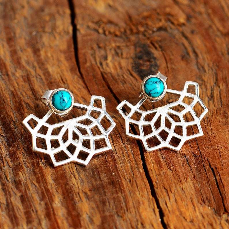 Boucles d'oreilles à tige en forme de fleur de lotus turquoise naturelle Olivenorma