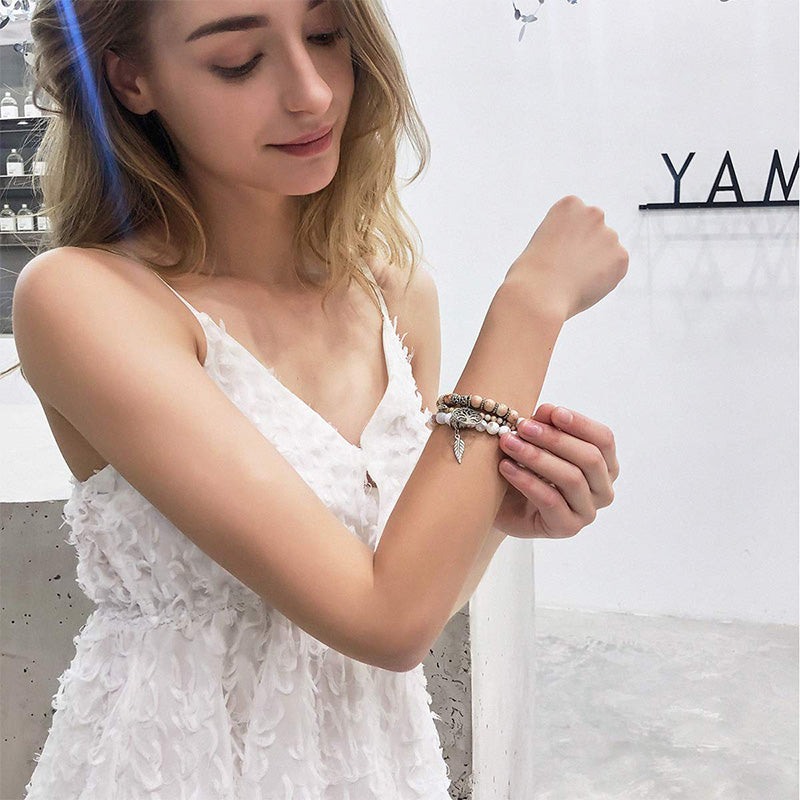 Bracelet en quartz rose Arbre de vie Olivenorma