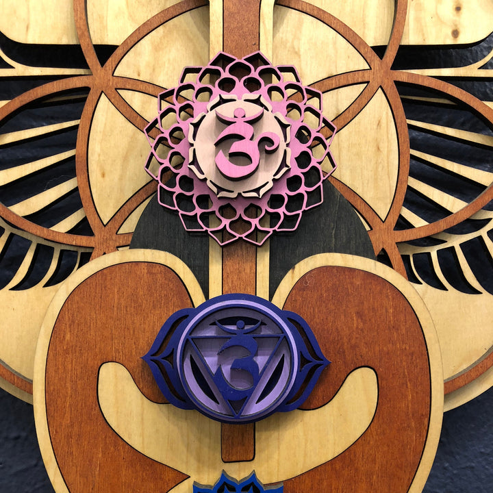 Décoration murale en bois teinté peinte à la main Olivenorma Kundalini Chakra