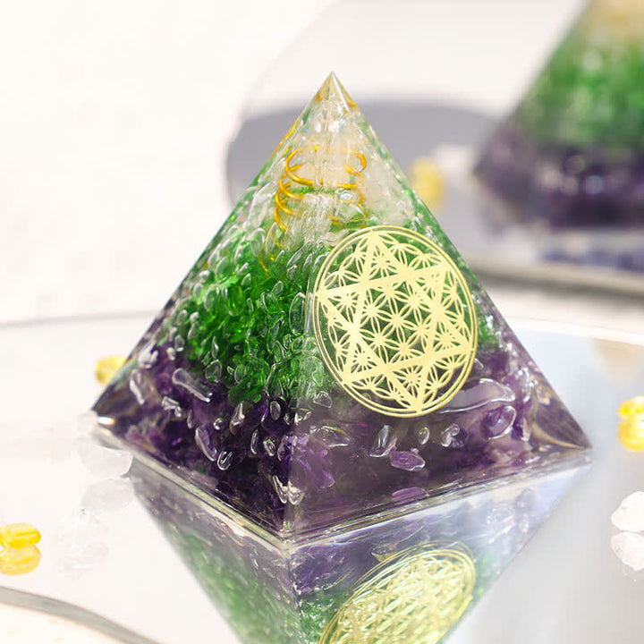 Pyramide d'orgone en cristal hexagramme de la fleur de vie Olivenorma