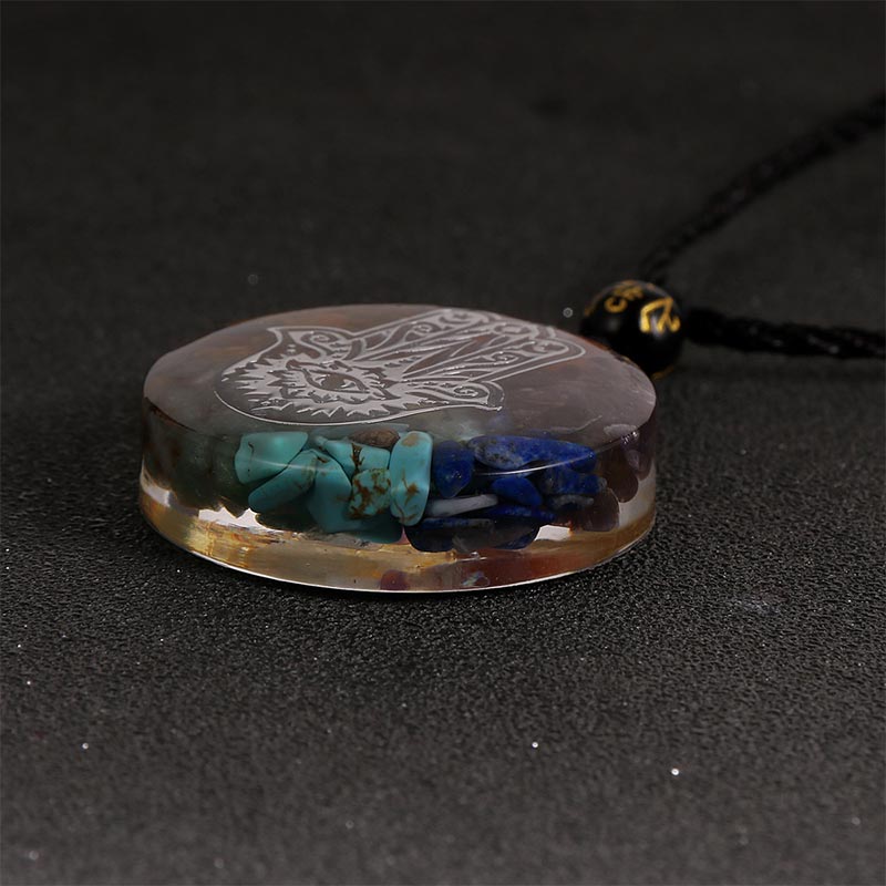 Collier symbole du mauvais œil en pierre de cristal naturel des chakras Olivenorma