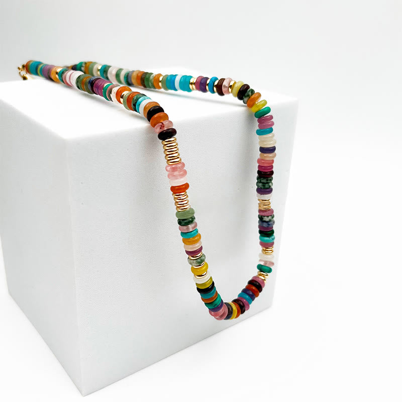 Collier et bracelet en pierres précieuses de style bohème Olivenorma avec perles rondes en cristal mélangées