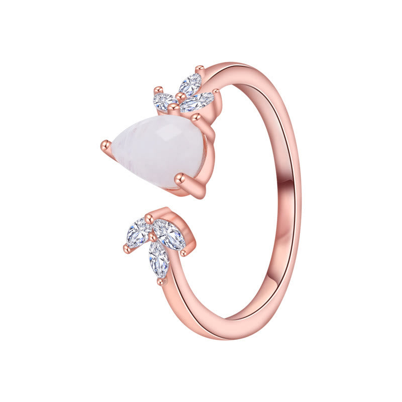 Bague ajustable en forme de feuille avec pierre de lune à facettes et zircon blanc Olivenorma