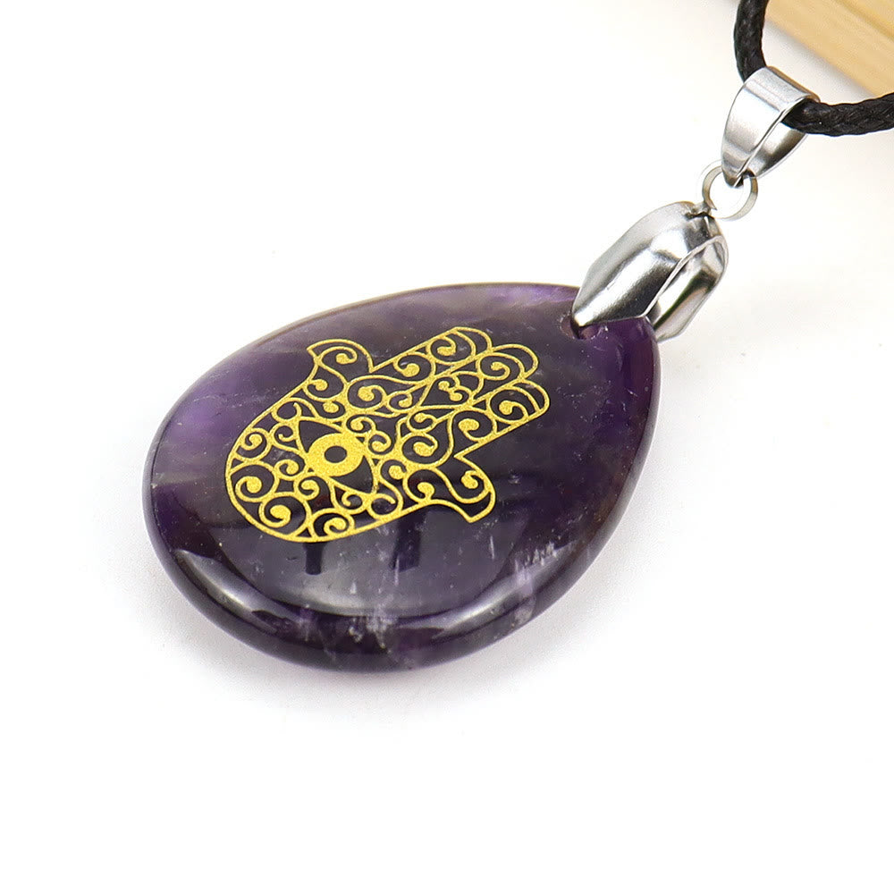 Collier pendentif Hamsa en cristal naturel en forme de goutte Olivenorma