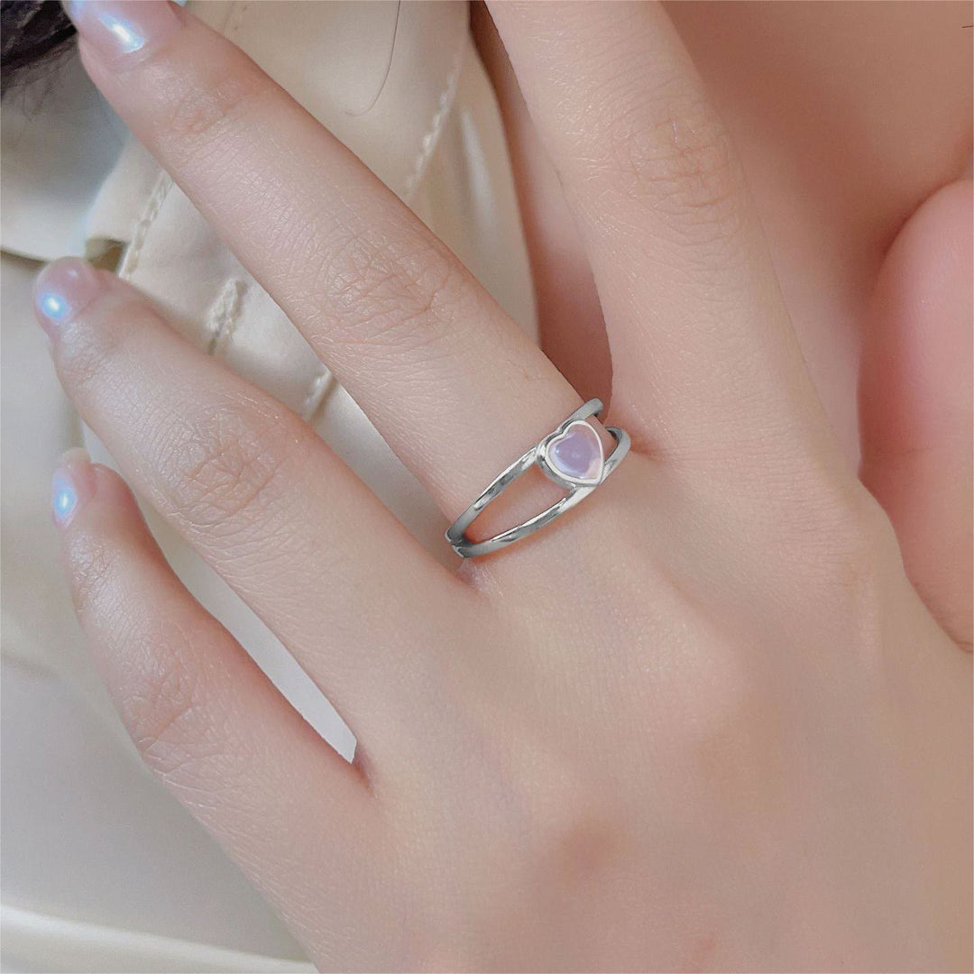 Bague en argent 925 en forme de cœur avec pierre de lune naturelle Olivenorma