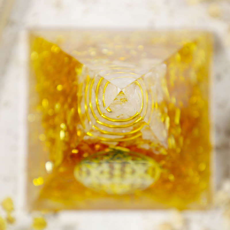 Citrine Olivenorma Richesse Cube de Métatron Pyramide d'orgone