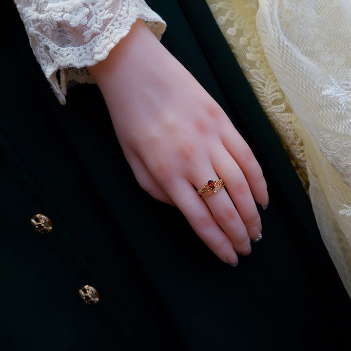 Ensemble de bagues ajustables empilables avec couronne en grenat rouge Olivenorma