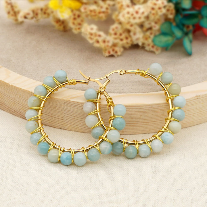 Boucles d'oreilles créoles larges en perles de cristal naturel Olivenorma Boho
