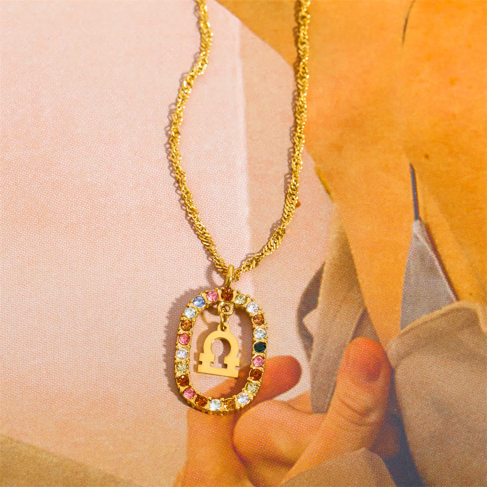 Collier constellation du zodiaque ovale ajouré en zircon Olivenorma