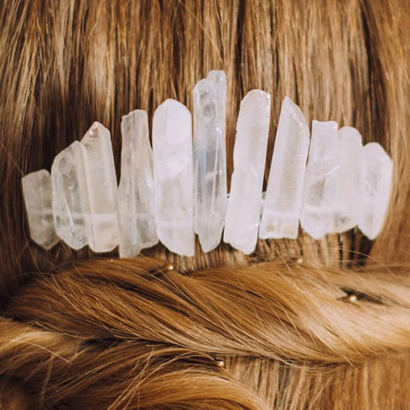 Peigne à cheveux en forme de U en cristal naturel avec couronne en cristal