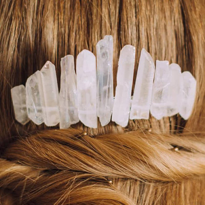 Peigne à cheveux en forme de U en cristal naturel avec couronne en cristal