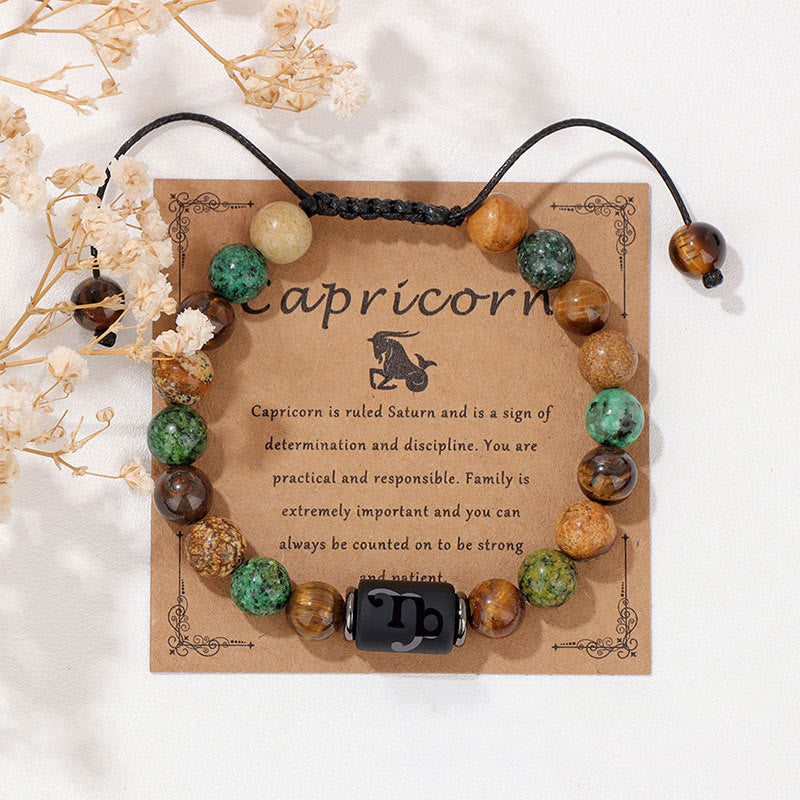 Bracelet tissé à la main en pierre naturelle avec signe du zodiaque Olivenorma