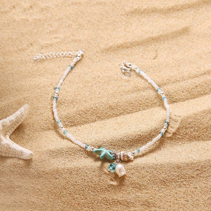 Bracelets de cheville Olivenorma en perles d'eau douce, turquoise, étoile de mer et coquillage