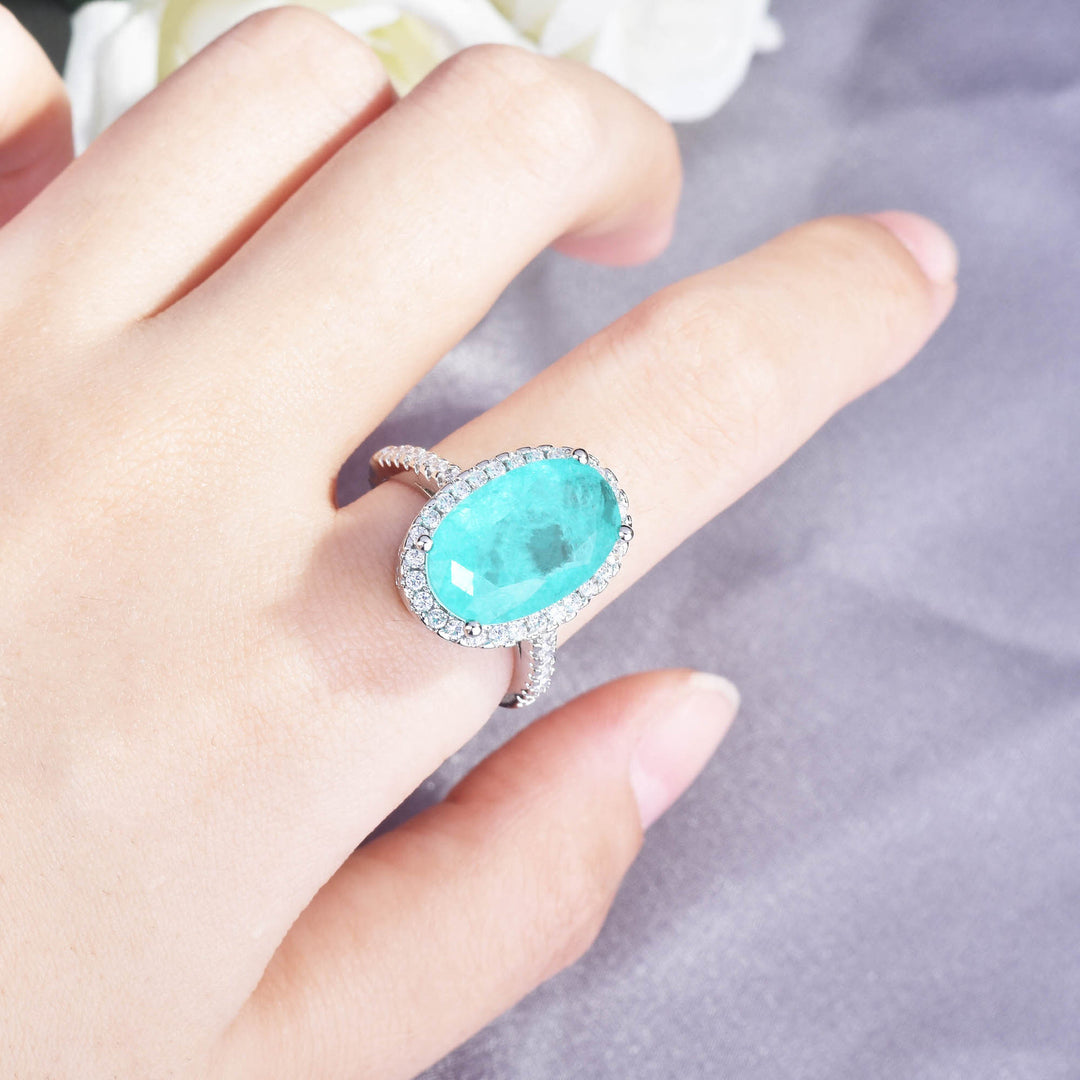 Bague de fiançailles ajustable Olivenorma avec grande tourmaline Paraiba ovale