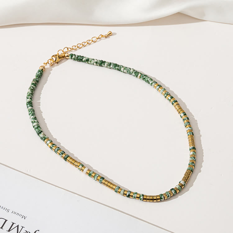 Collier de perles empilables en agate mousse émeraude Olivenorma