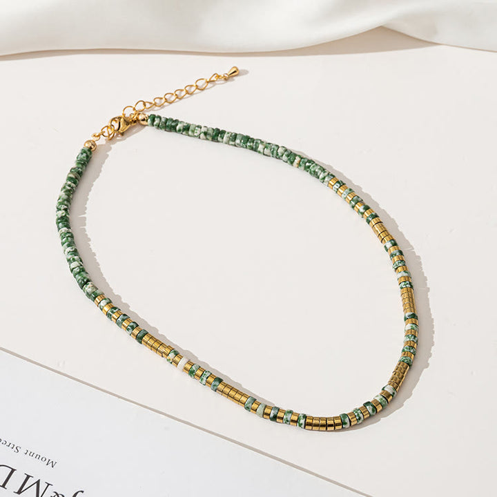 Collier de perles empilables en agate mousse émeraude Olivenorma