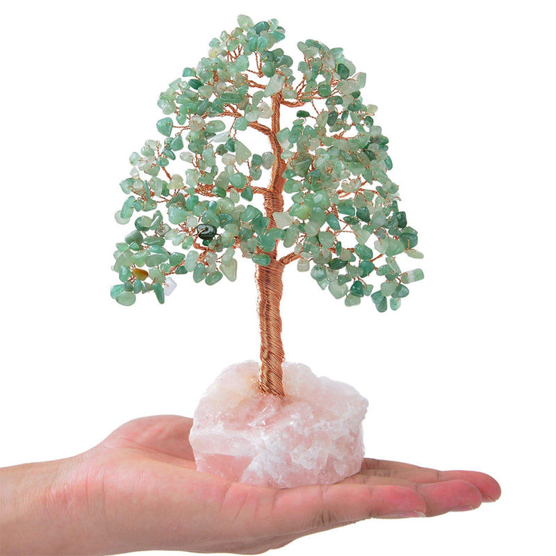 Arbre Feng Shui Bonsaï Aventurine Olivenorma avec base en quartz rose