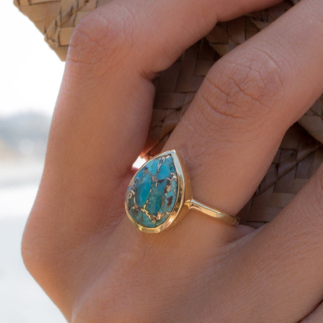 Bague en forme de goutte d'eau en cuivre turquoise Olivenorma