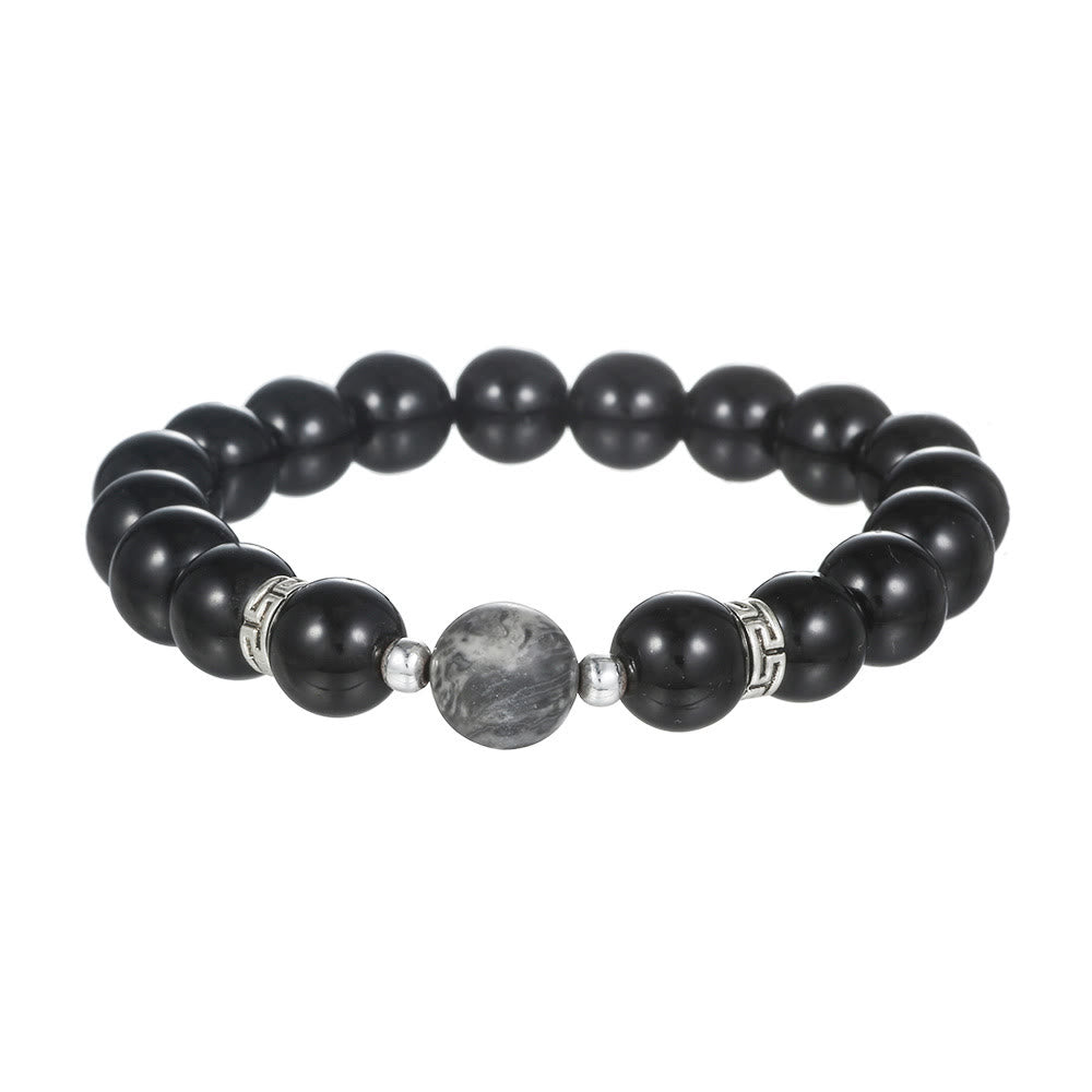 Bracelet en obsidienne de grès bleu Olivenorma avec perles de 6 mm en forme d'étoile et de lune