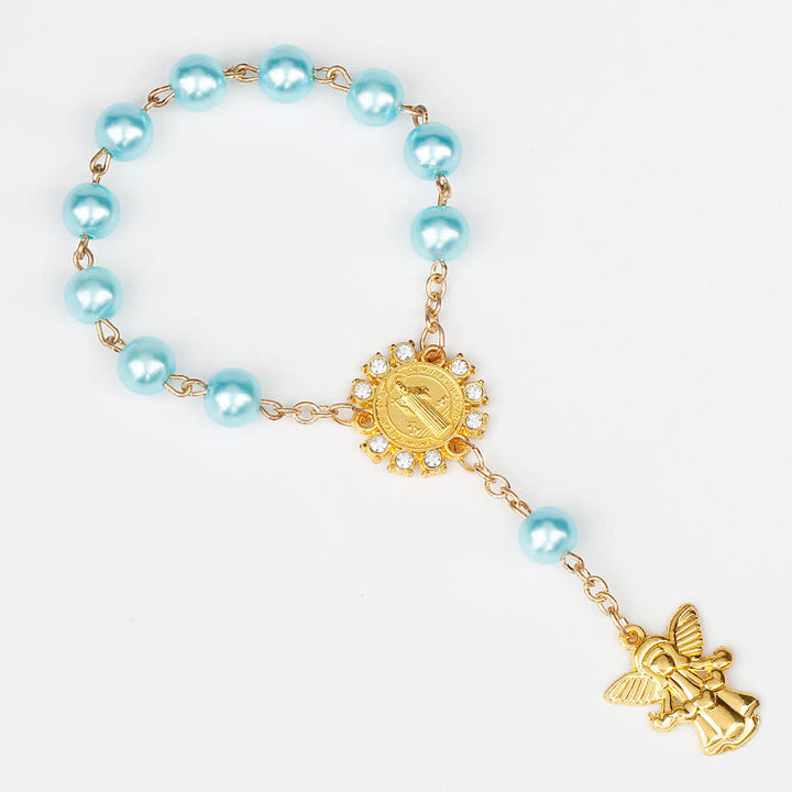 Bracelet chapelet chrétien avec pendentif ange doré de 8 mm Olivenorma