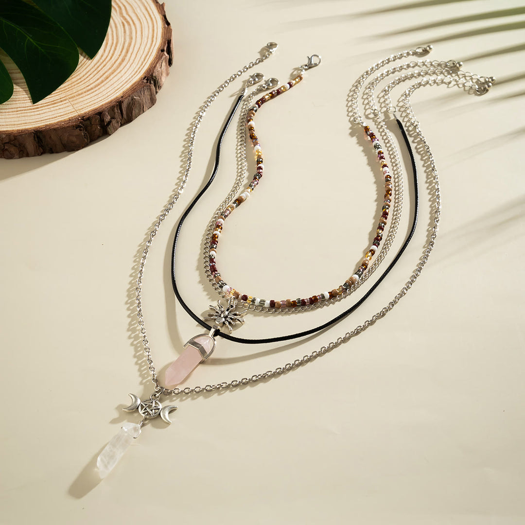 Ensemble de colliers avec pendentif arbre de vie en quartz naturel et hamsa Olivenorma