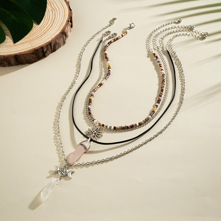 Ensemble de colliers avec pendentif arbre de vie en quartz naturel et hamsa Olivenorma