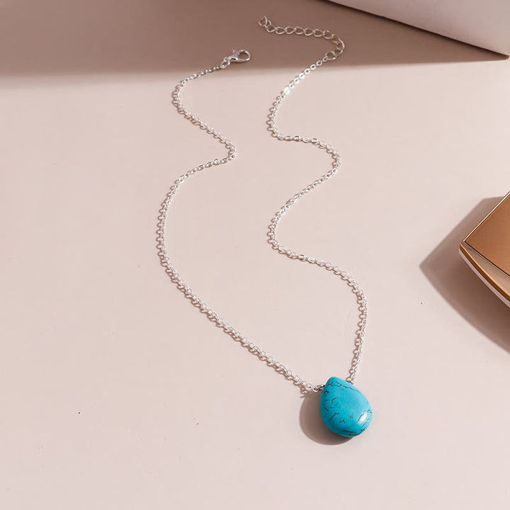 Collier simple avec pendentif en forme de goutte turquoise Olivenorma