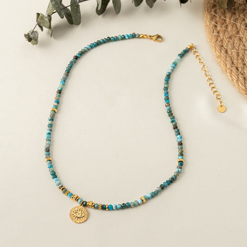 Collier de perles turquoise bleues naturelles contre le mauvais œil Olivenorma