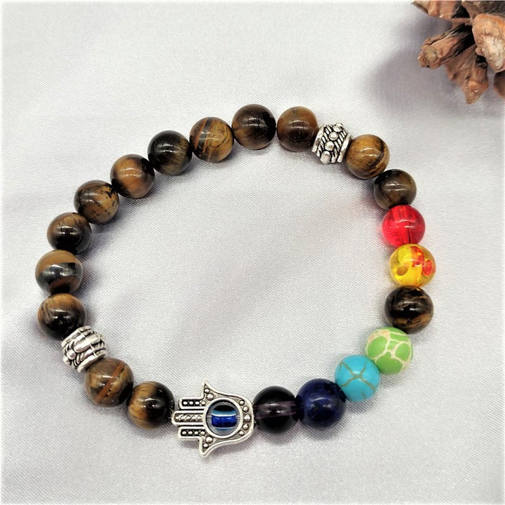 Bracelet de perles colorées Olivenorma avec mauvais œil et chakra Hamsa