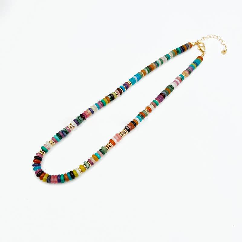 Collier et bracelet en pierres précieuses de style bohème Olivenorma avec perles rondes en cristal mélangées