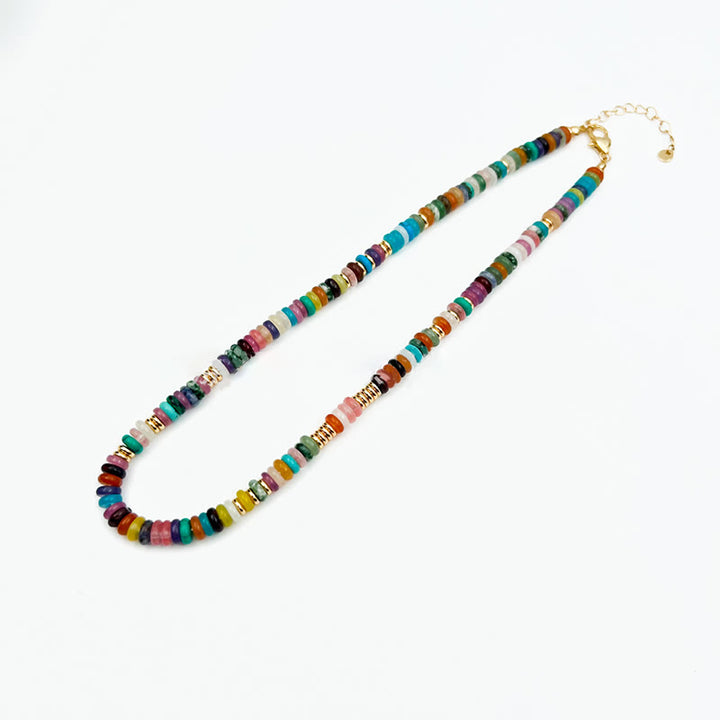 Collier et bracelet en pierres précieuses de style bohème Olivenorma avec perles rondes en cristal mélangées