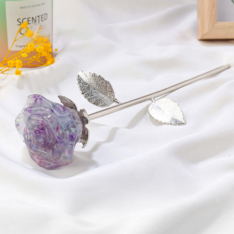 Décoration artisanale en pierres précieuses avec fleur de rose en cristal Olivenorma