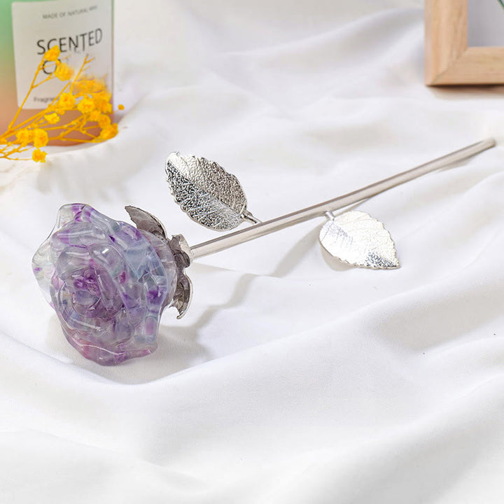 Décoration artisanale en pierres précieuses avec fleur de rose en cristal Olivenorma